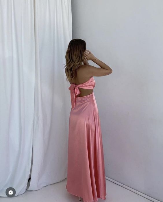 A line Pink Backless Evening Party Dress Long Pink Prom Dress P824