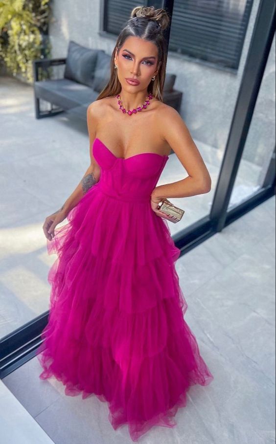 Ball Gown Hot Pink Sweetheart Tulle Party Dress Prom Dress P836