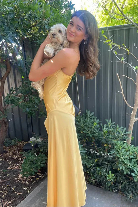 Simple Mermaid Straps Yellow Prom Dress 21th Birthday Outfit P667