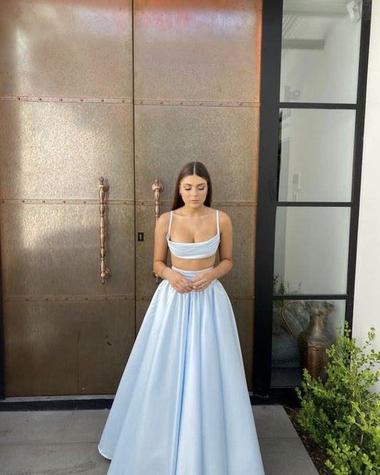 Sexy A line Straps Sleeveless Party Dress Light Sky Blue Backless Prom Dress P852