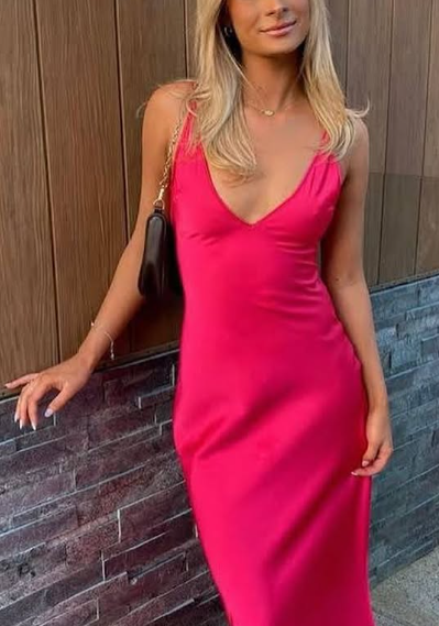 Sexy A line V neckline Sleeveless Party Dress Hot Pink Prom Dress P854