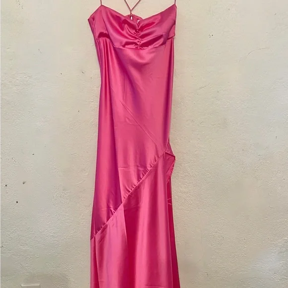 Sexy A line Straps Sleeveless Party Dress Hot Pink Side Slit Prom Dress P856