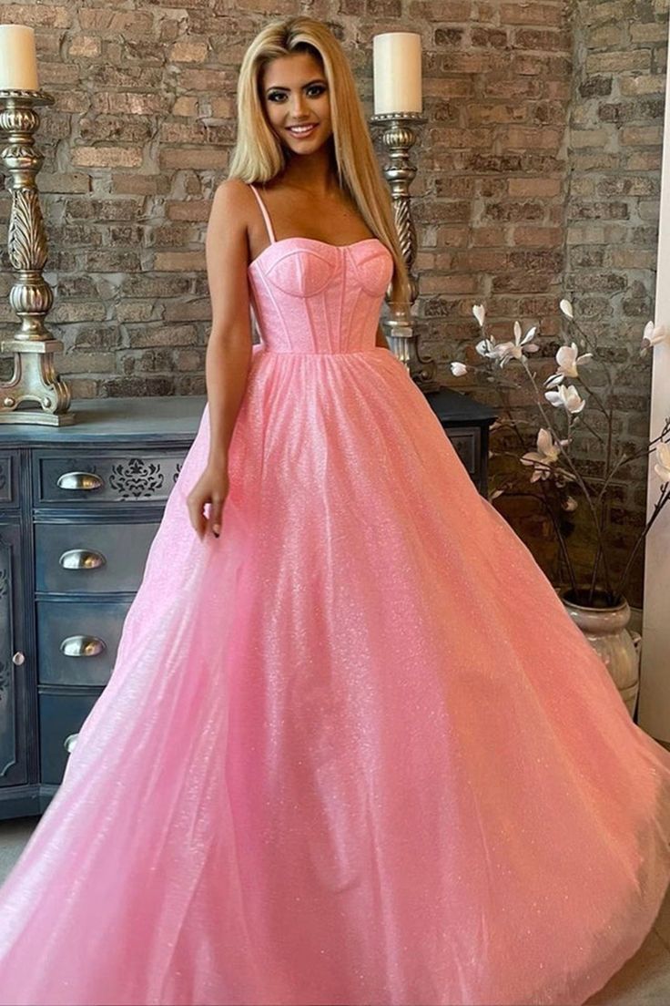 Sexy A line Spaghetti Straps Sleeveless Party Dress Pink Prom Dress P860