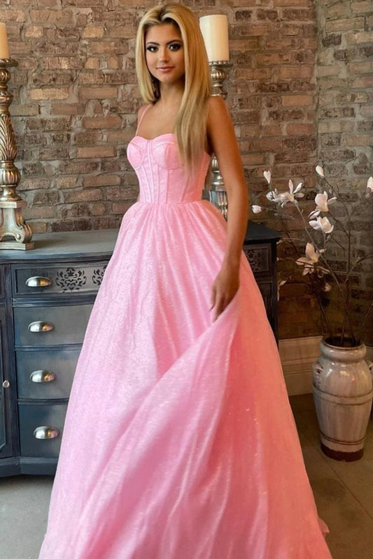 Sexy A line Spaghetti Straps Sleeveless Party Dress Pink Prom Dress P860