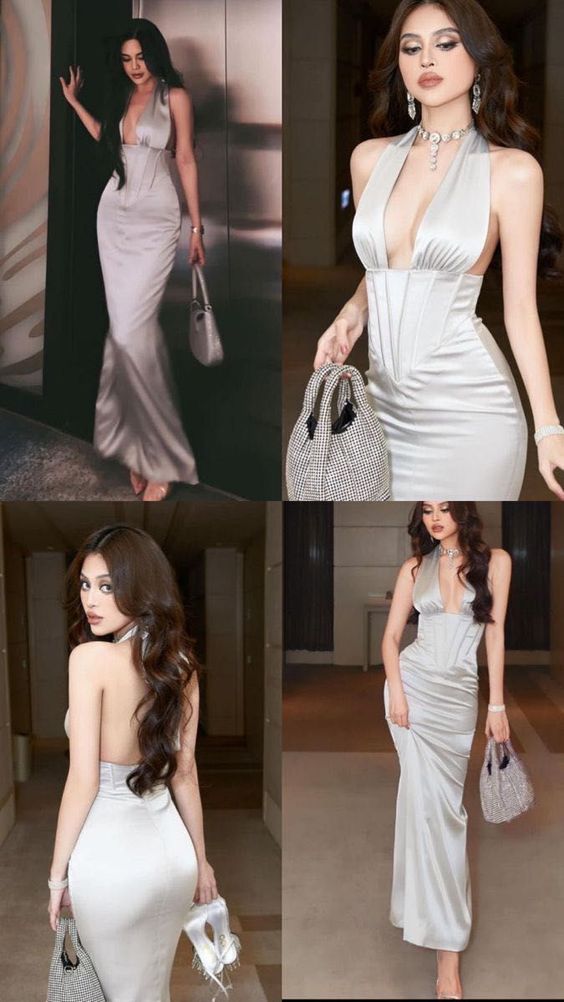 Vintage Mermaid Halter Sleeveless Satin Backless Wedding Dresses P885