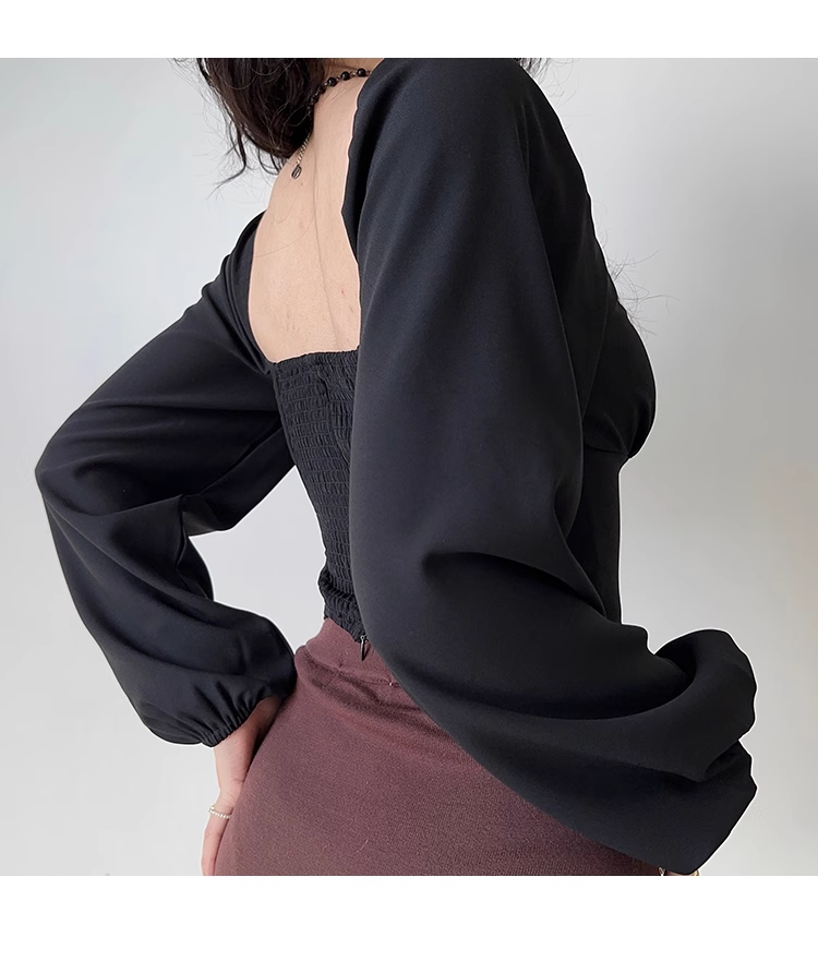 Maillard Retro Waist Lantern Sleeve Long Sleeve Shirt Women's Slim Fit Hot Girl Top P350