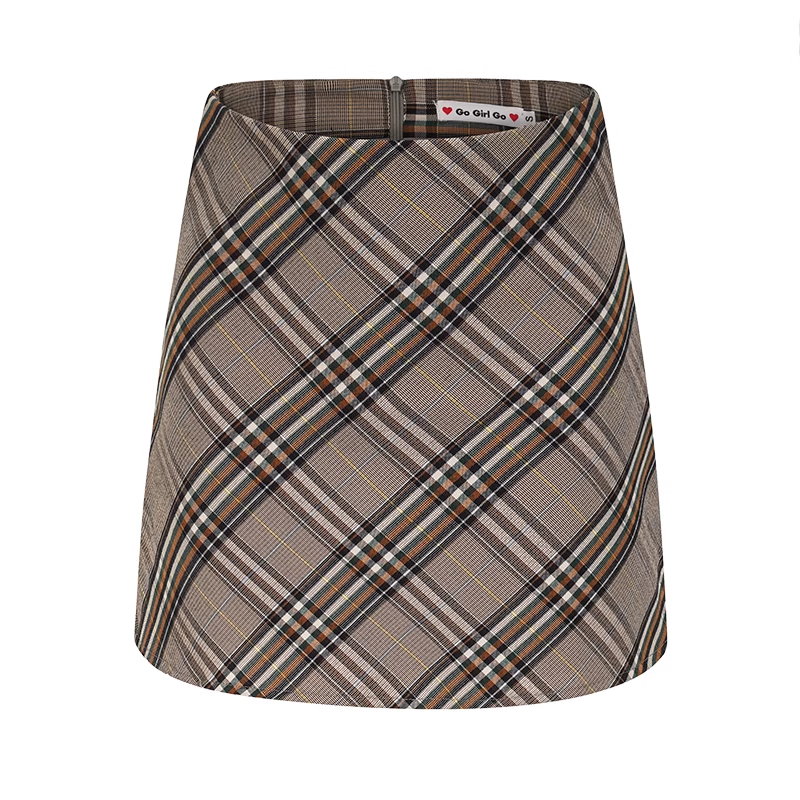 Sexy Maillard High Waist Slim Plaid A-Line Skirt American Retro Hip Cover Skirt for Women P348