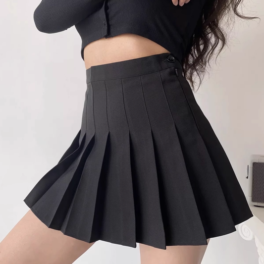 American retro high-waist slim pleated skirt with safety pants P349