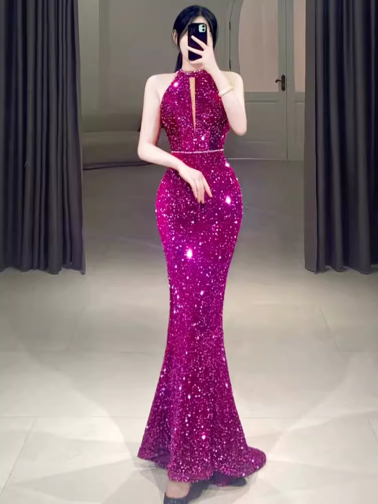 Classic Mermaid Sequin Prom Dresses Long Prom Dress P483