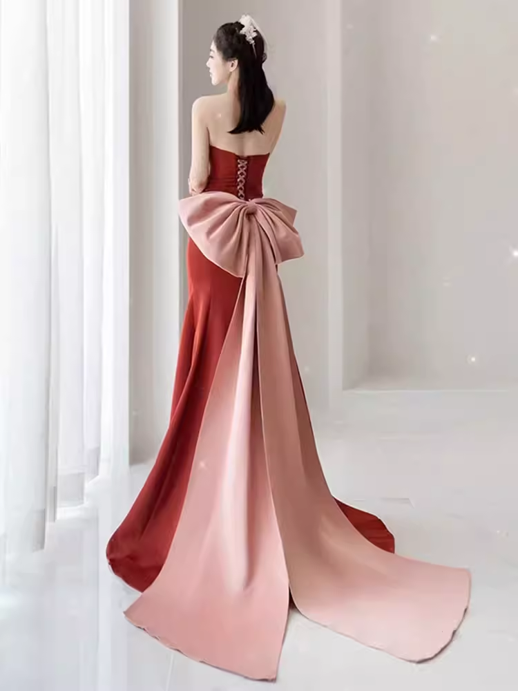 Mermaid Satin Rust Red Prom Dress Long Prom Dresses P551