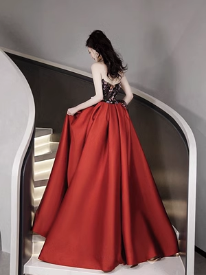 Simple Strapless Satin Red Long Prom Dress P555