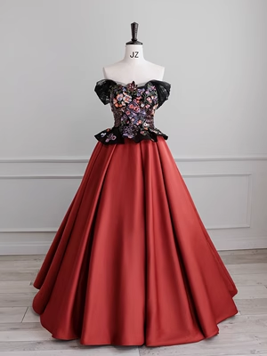 Simple Strapless Satin Red Long Prom Dress P555