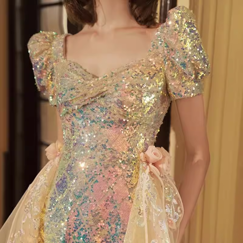 Mermaid Gold Sequin Prom Dress Long Prom Dresses P544