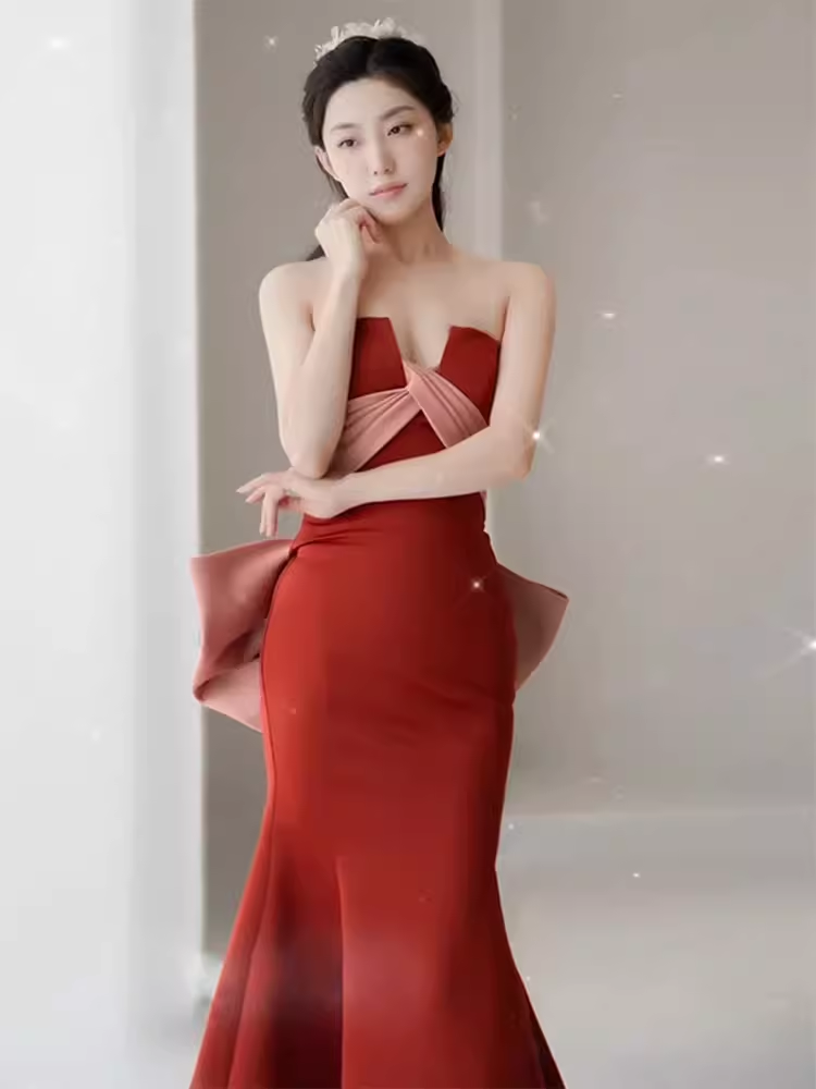 Mermaid Satin Rust Red Prom Dress Long Prom Dresses P551