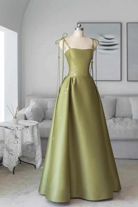 Simple A line Spaghetti Straps Satin Long Prom Dresses P507