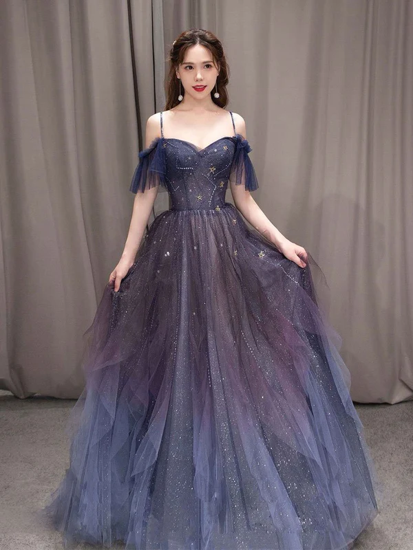 A-Line Purple Gradient Tulle Long Prom Dress P627