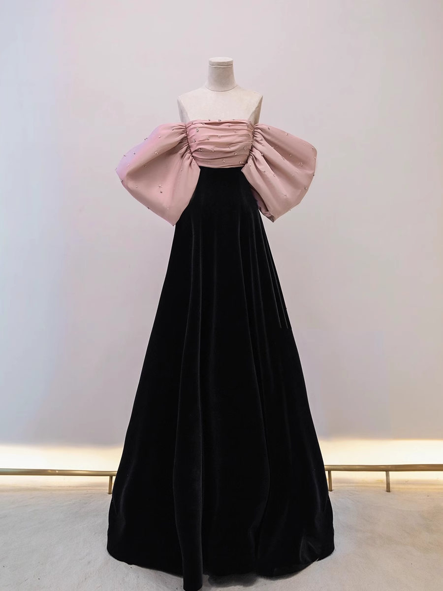 Simple A line Off The Shoulder Velvet Satin Long Prom Dresses P508