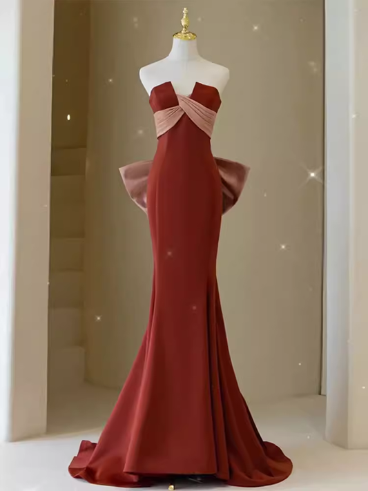 Mermaid Satin Rust Red Prom Dress Long Prom Dresses P551