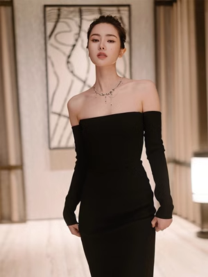 Sexy Mermaid Off The Shoulder Black Long Sleeves Prom Dress P554