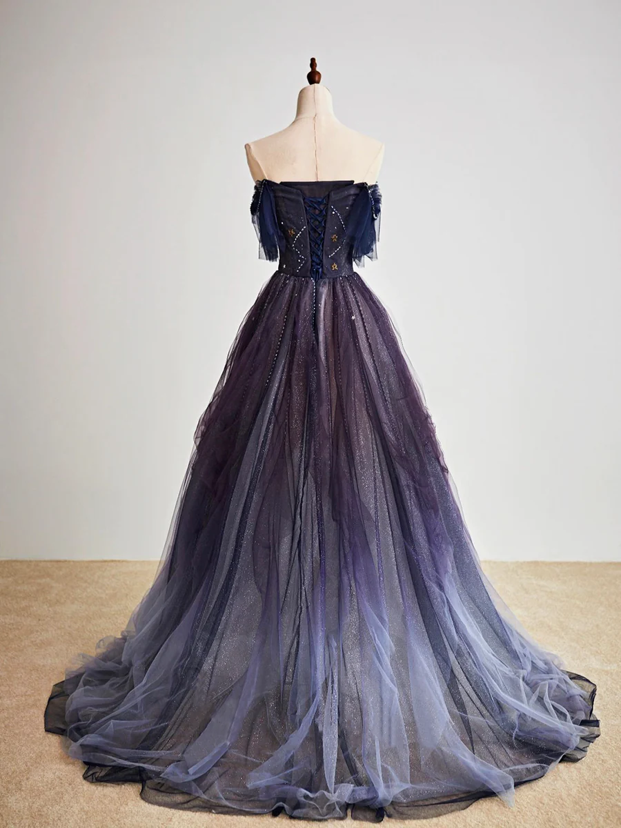 A-Line Purple Gradient Tulle Long Prom Dress P627