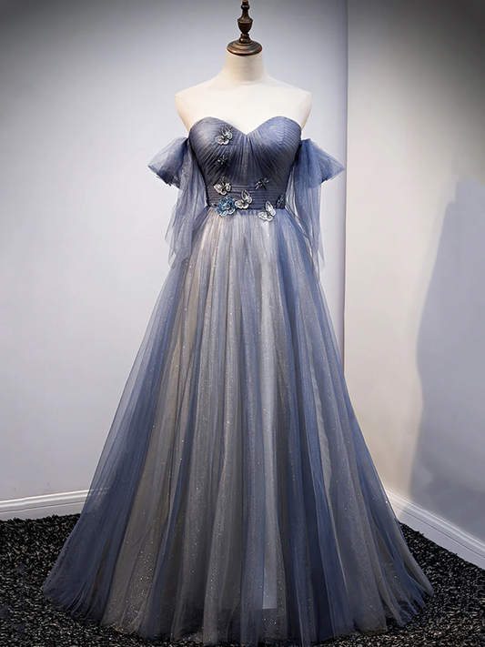 Blue Sweetheart Tulle with Lace Party Dress Prom Dress P629