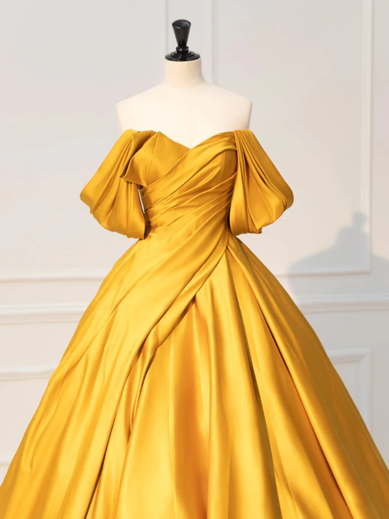 Ball Gown Sweet 16 Dress Yellow Off Shoulder Satin Long Prom Dress P63 ...