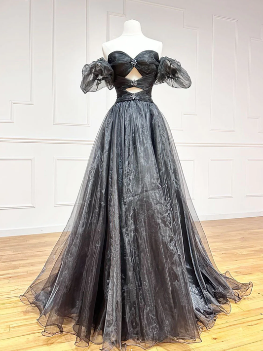 Black A-Line Organza Long Prom Dress P640