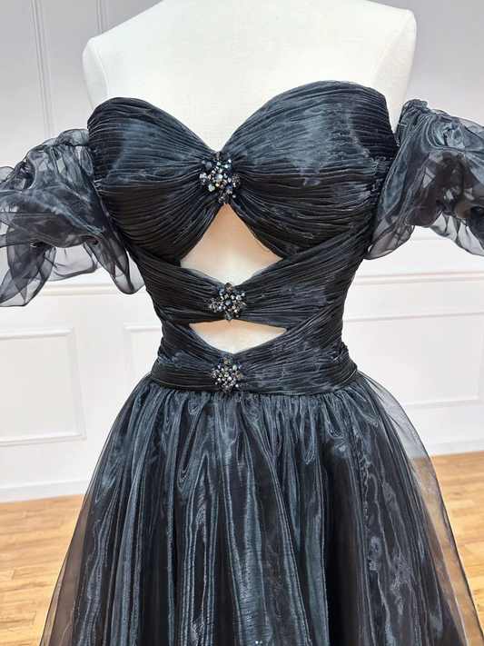 Black A-Line Organza Long Prom Dress P640