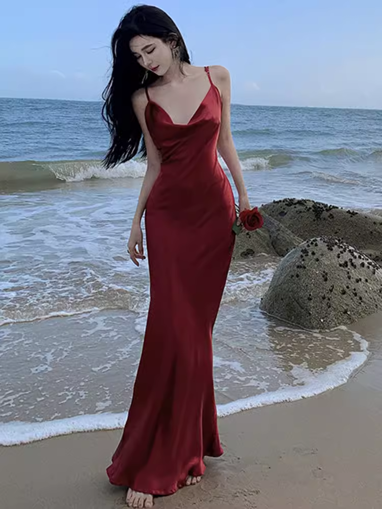 Sexy Mermaid Straps Backless Burgundy Prom Dress 21th Birthday Outfits P681