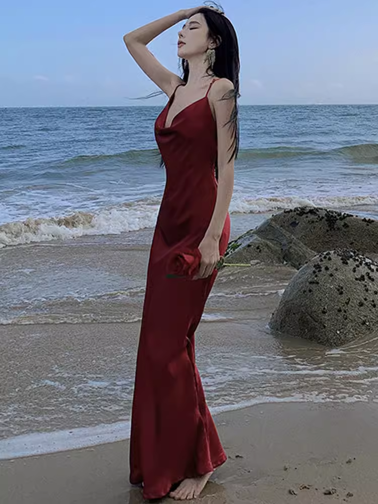 Sexy Mermaid Straps Backless Burgundy Prom Dress 21th Birthday Outfits P681