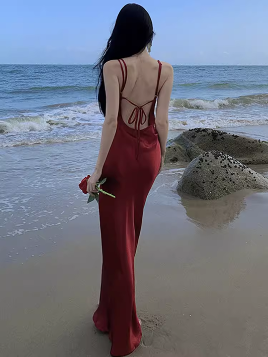 Sexy Mermaid Straps Backless Burgundy Prom Dress 21th Birthday Outfits P681