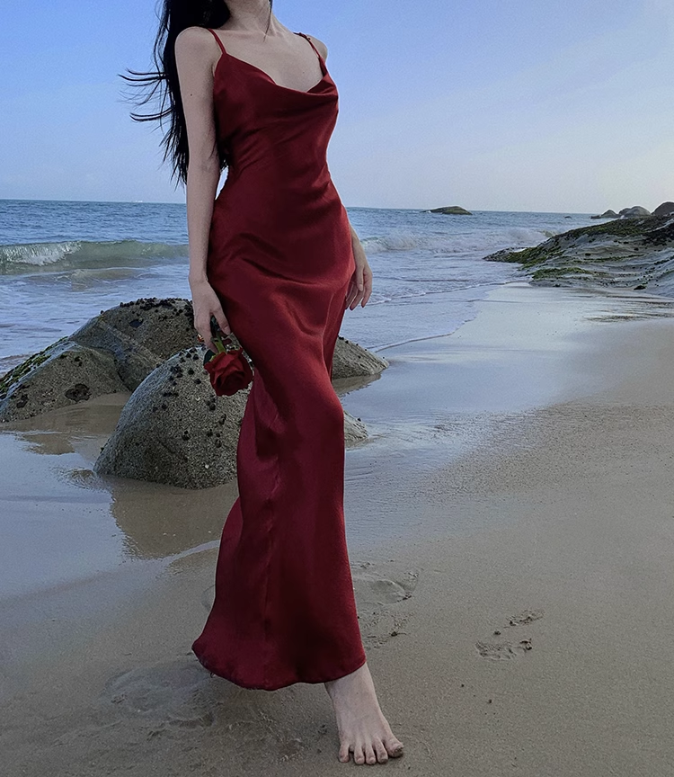 Sexy Mermaid Straps Backless Burgundy Prom Dress 21th Birthday Outfits P681