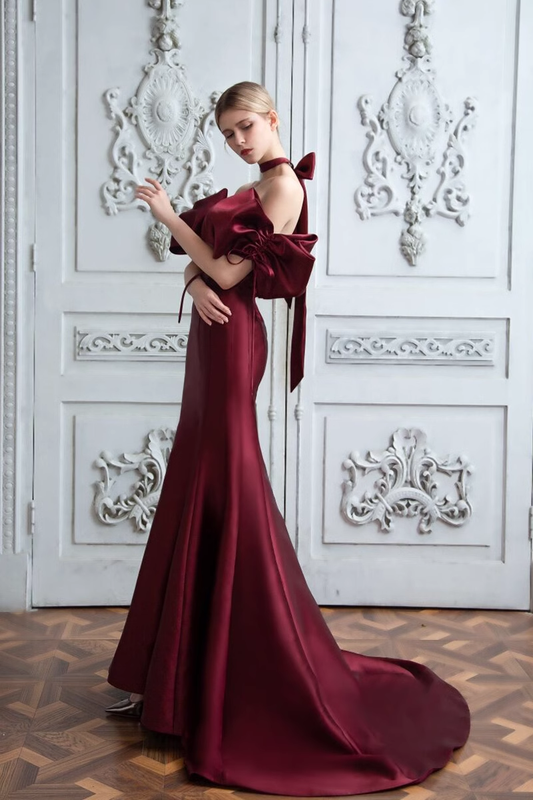 Mermaid Off The Shoulder Burgundy Party Dresses Long Prom Dresses P724