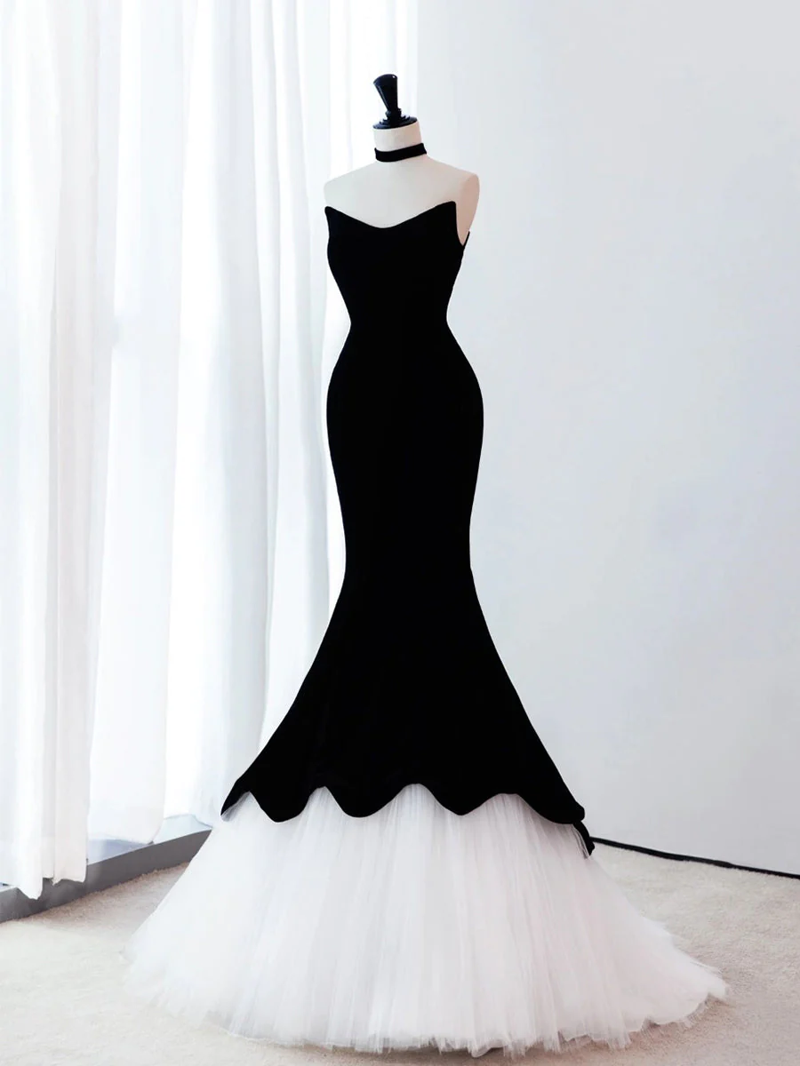 Mermaid Velvet Black Long Prom Dress Long Formal Dress P734