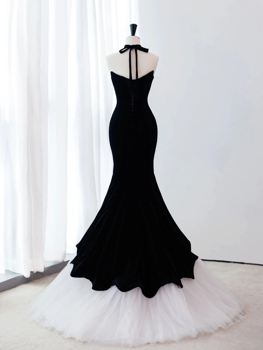 Mermaid Velvet Black Long Prom Dress Long Formal Dress P734