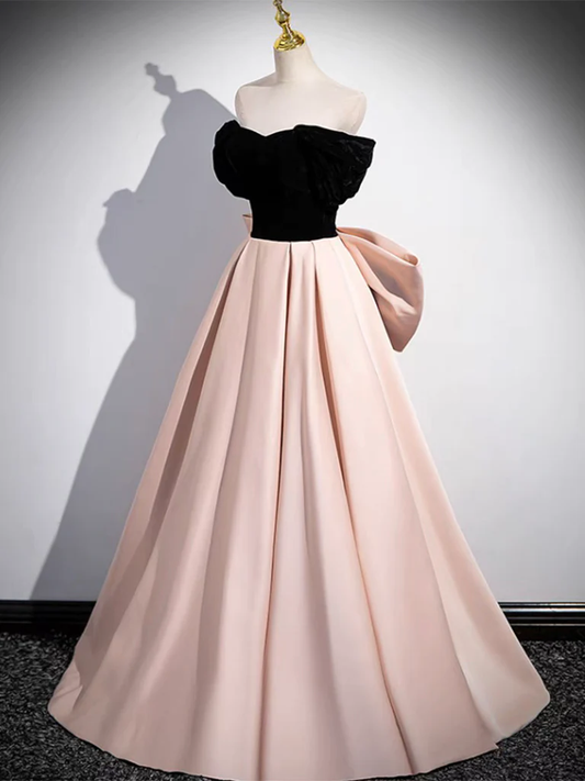 A-Line Off Shoulder Satin Pink Long Prom Dress P737