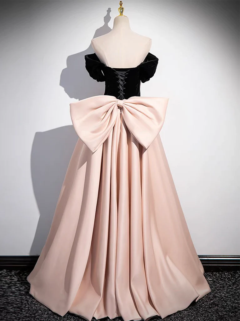 A-Line Off Shoulder Satin Pink Long Prom Dress P737