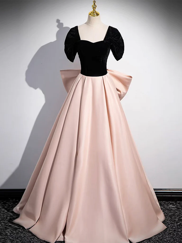 A-Line Off Shoulder Satin Pink Long Prom Dress P737