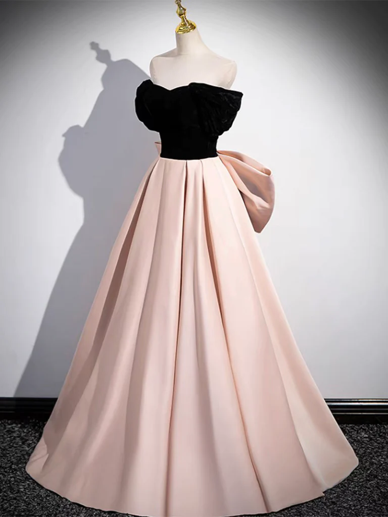 A-Line Off Shoulder Satin Pink Long Prom Dress P737