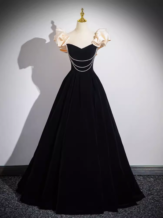 A line Off The Shoulder Evening Party Dress Satin Black Prom Dress P777