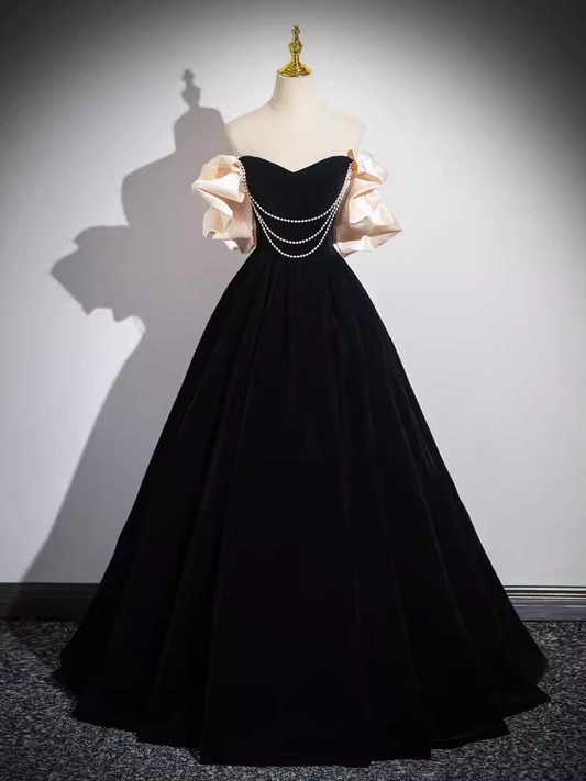 A line Off The Shoulder Evening Party Dress Satin Black Prom Dress P777