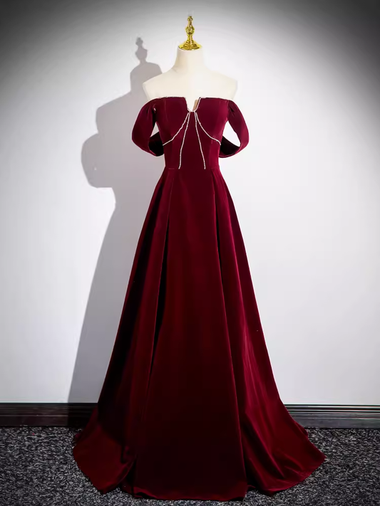 A line Off The Shoulder Evening Party Dress Velvet Prom Dress P778