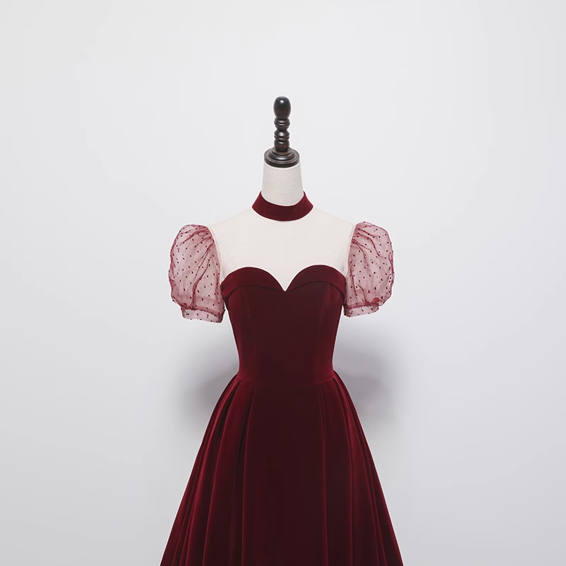 A line Burgundy Evening Party Dress Velvet Long Prom Dress P780