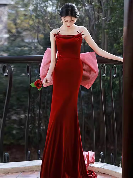 Sexy Mermaid Sleeveless Party Dress Velvet Long Prom Dress P863