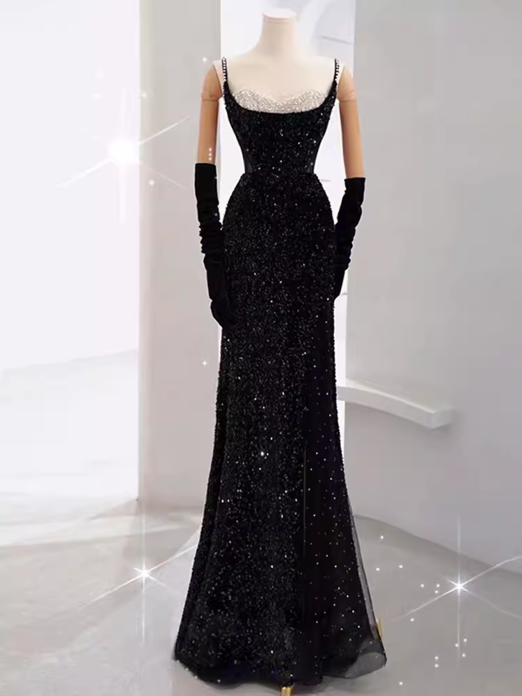 Mermaid Long Prom Dress New Arrival Sexy Black Slit Evening Dress P916