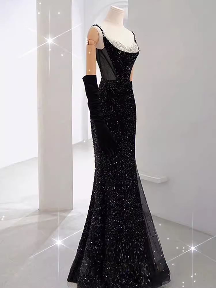 Mermaid Long Prom Dress New Arrival Sexy Black Slit Evening Dress P916