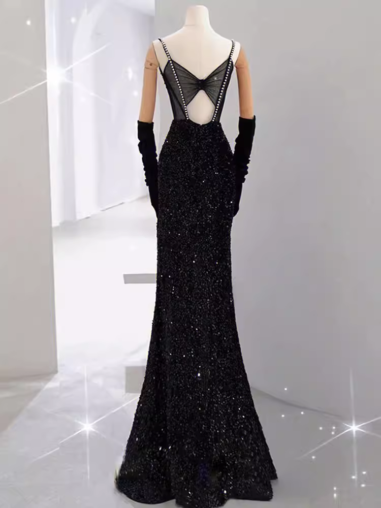 Mermaid Long Prom Dress New Sequin Black Slit Evening Dress P919