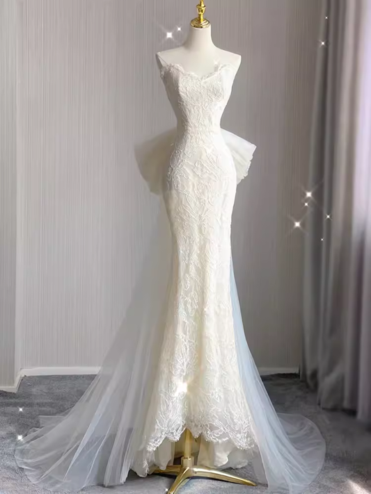 Beautiful Mermaid White Lace Long Wedding Dresses P1059