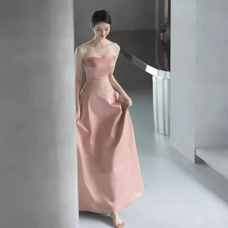 Simple Strapless Pink Long Prom Dress P1368