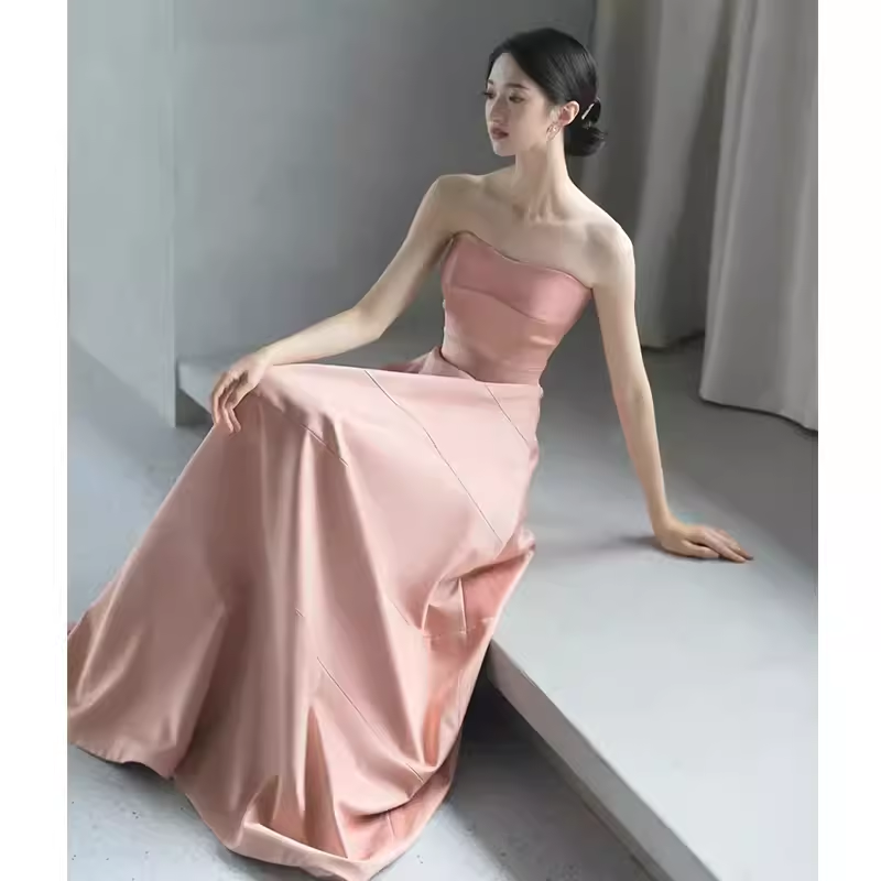 Simple Strapless Pink Long Prom Dress P1368